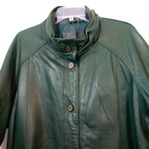 Vintage 80s forest green leather coat Jacqueline Ferrar jacket M - Picture 3 of 11